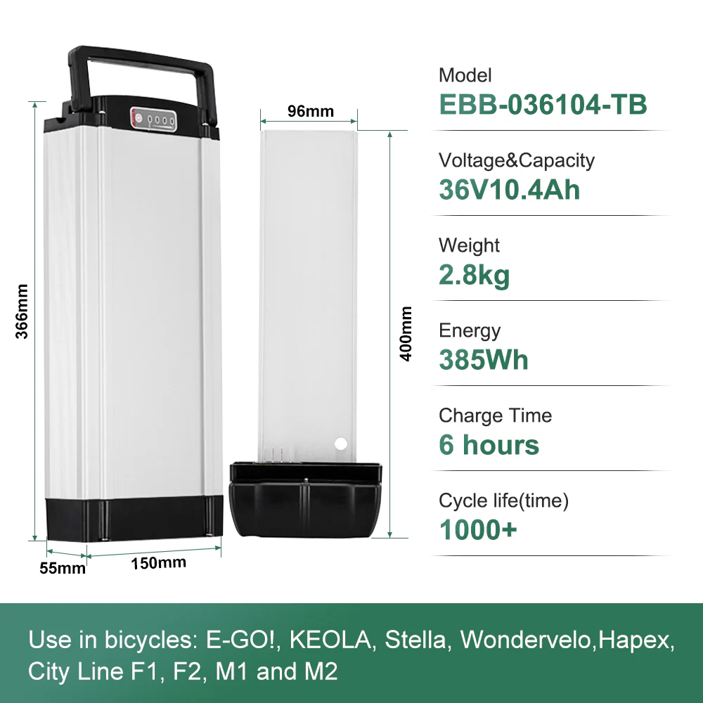 36V10.4Ah E-Bike Li-ion Rear Battery - Image 3