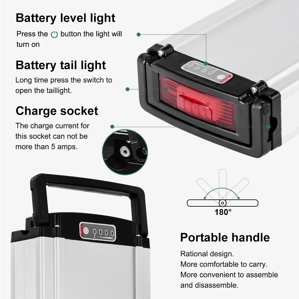 36V10.4Ah E-Bike Li-ion Rear Battery - Image 4