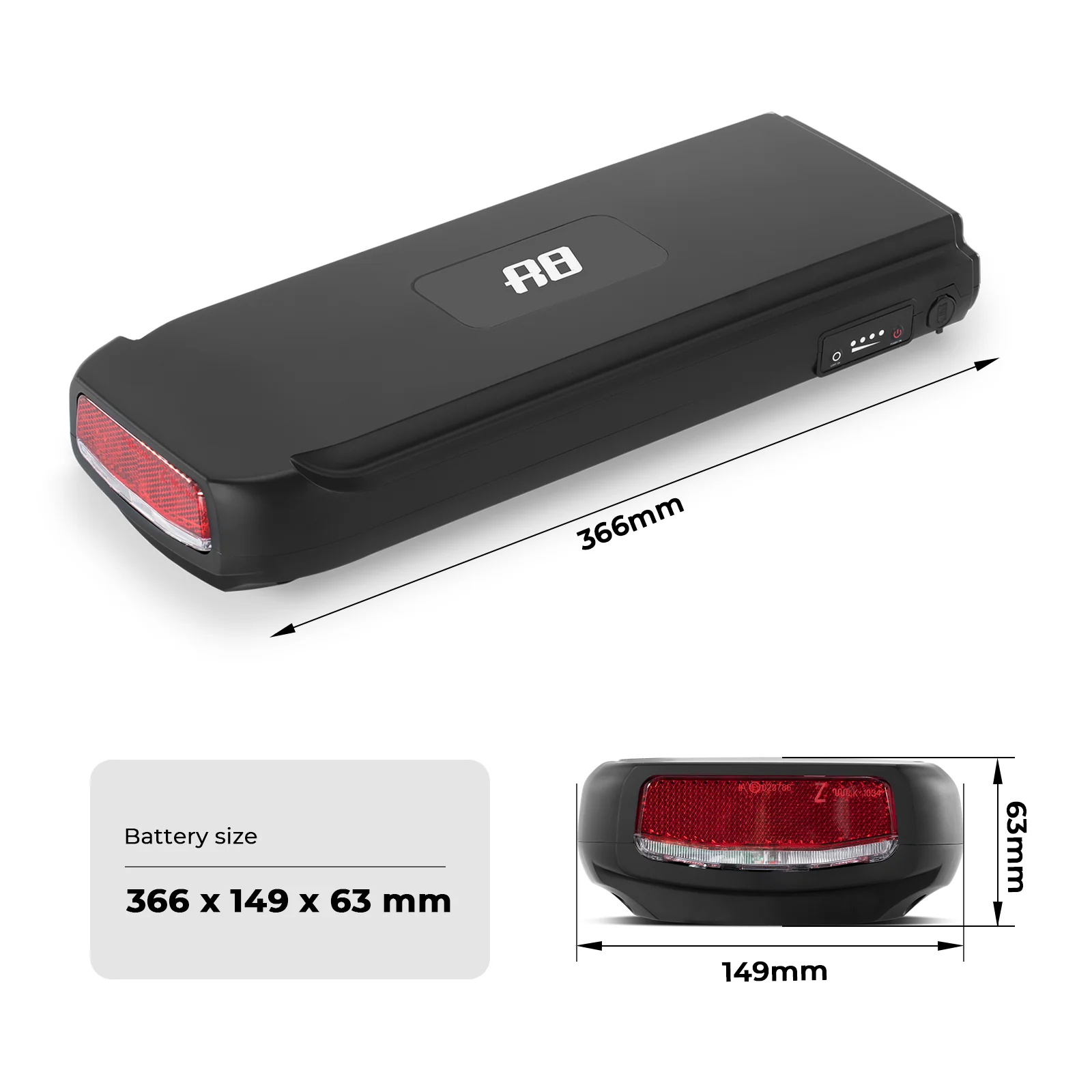 36V12.8Ah(474Wh) E-Bike Rear Battery with Charger for Phylion Joycube SF-03 JCEB360-11 - Image 3