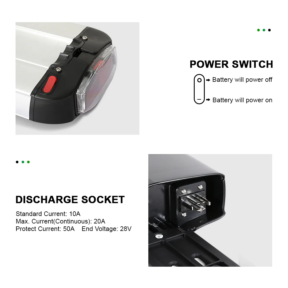 36V13Ah/15.6Ah/17.4Ah E-Bike Lithium-ion Rear Battery fit for 26"-28" Bike - Image 6