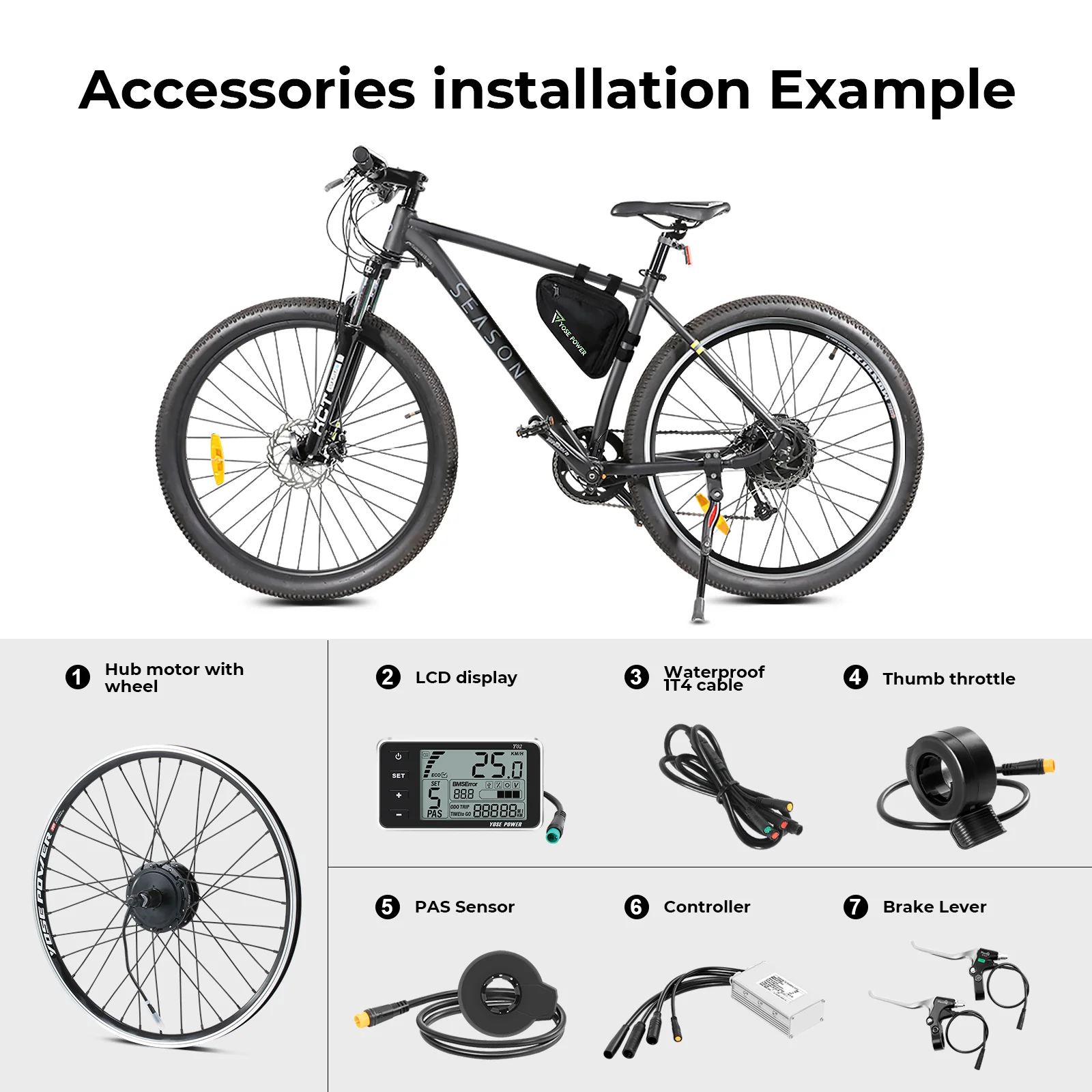 36V250W 26"/27.5"/28" Rear Hub Motor Conversion Kit for Cassette - Image 7
