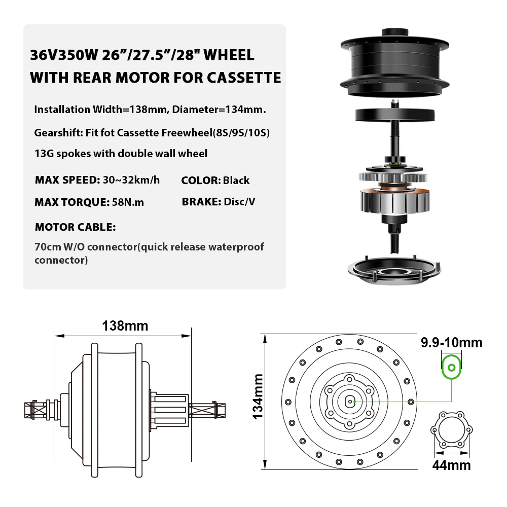 36V350W26"/27.5"/28" Rear E-Bike Conversion Kit for Cassette - Image 3