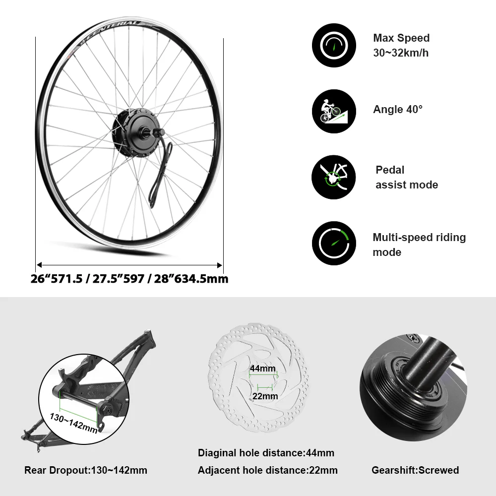 36V350W26"/27.5"/28" Rear E-Bike Conversion Kit for Freewheel - Image 3