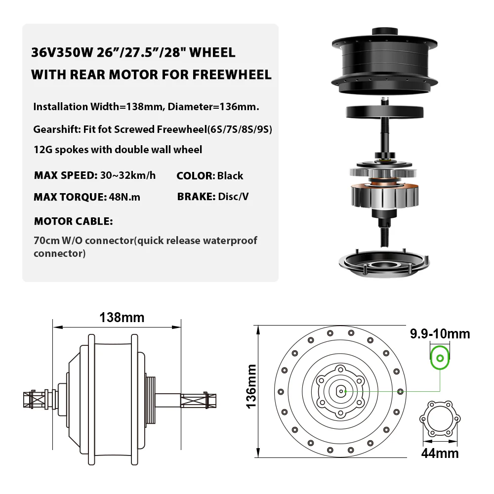 36V350W26"/27.5"/28" Rear E-Bike Conversion Kit for Freewheel - Image 4