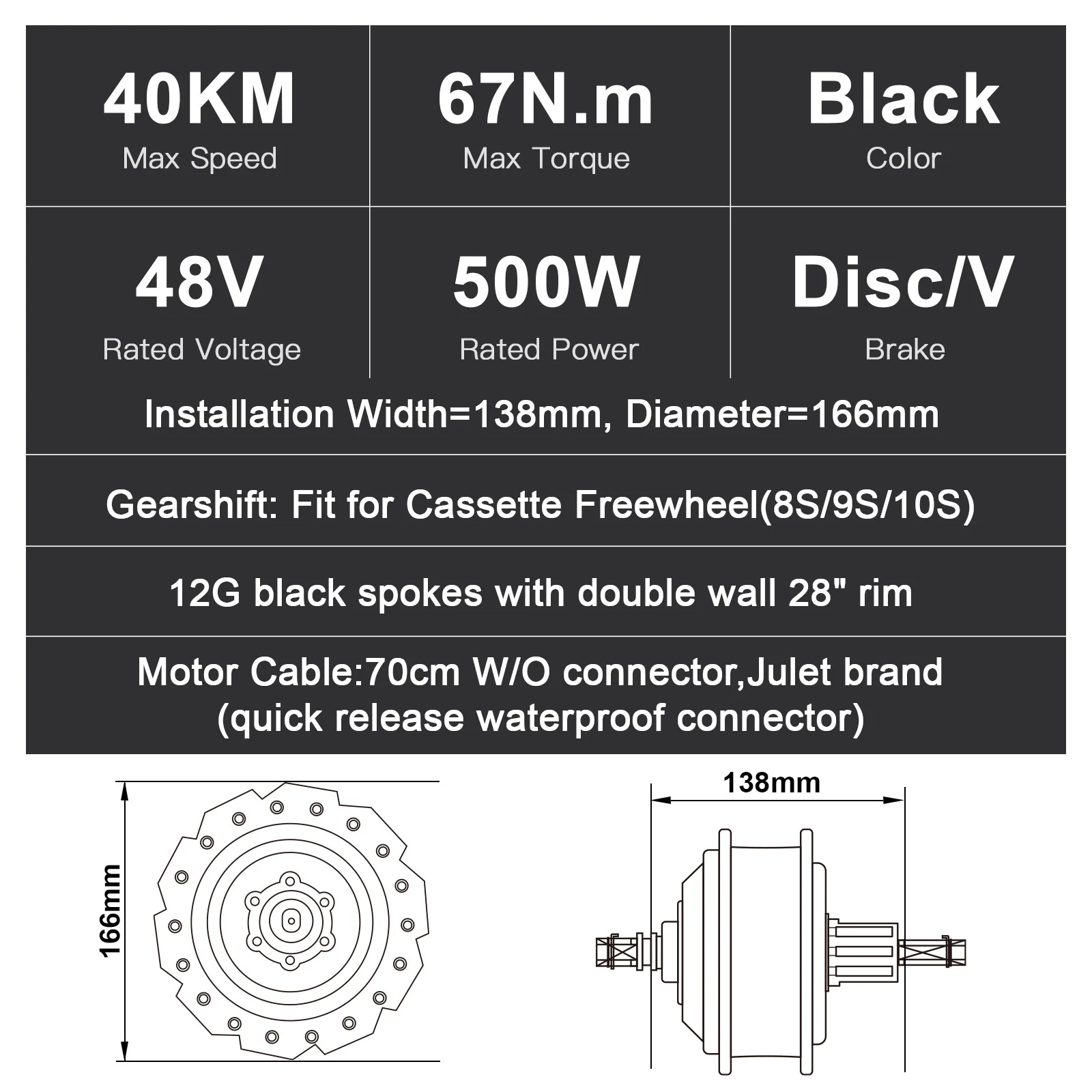 48V500W 28" e-bike Conversion Kit Rear Cassette Hub Motor - Image 3