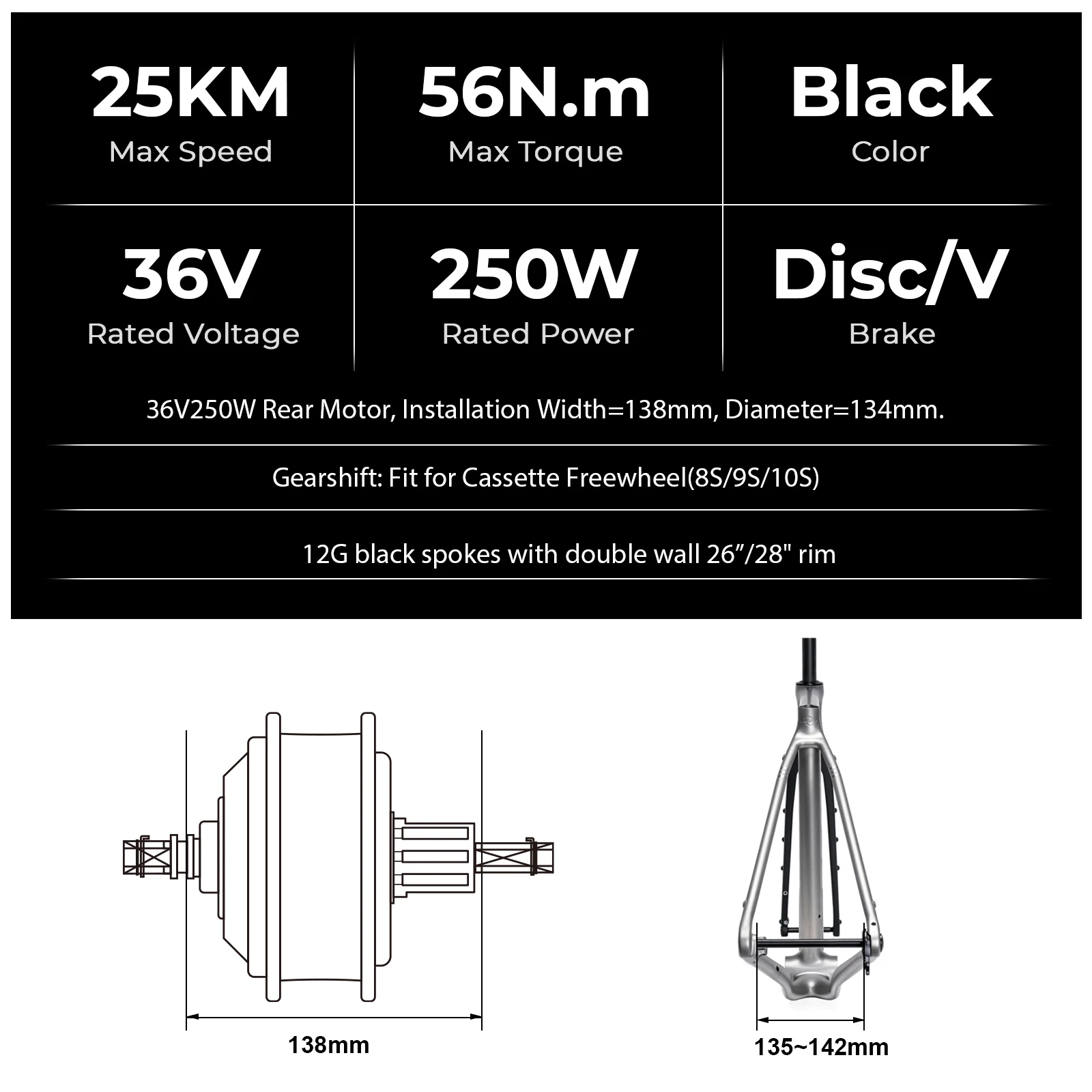 E-Bike Conversion Kit 36V250W 26"/28" Rear Cassette Motor Kit with 36V Bottle Battery Samsung Cell and Integrated Torque PAS Sensor Model A3pro - Image 3
